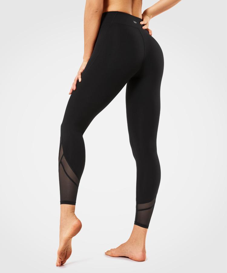 Womens black mesh high waisted workout yoga leggings | Yvettesports