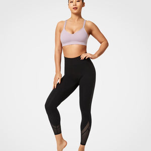 Womens black mesh high waisted workout yoga leggings | Yvettesports